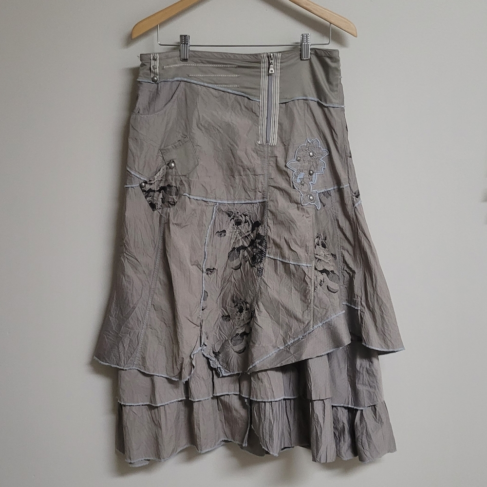 Crisca by Biba Asymmetrical Midi Skirt Grey Blue Size 6